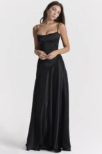 House of CB Czarna Maxi Sukienka Sznurowana Anabella Trendy Modne - Image 8