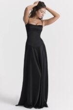House of CB Czarna Maxi Sukienka Sznurowana Anabella Trendy Modne - Image 9
