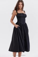 House of CB Czarna Midi Sukienka Tatiana Stylowa Moda - Image 14