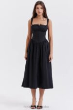 House of CB Czarna Midi Sukienka Tatiana Stylowa Moda