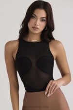 House of CB Czarne bandażowe body Chiara bez rękawów eleganckie i modne