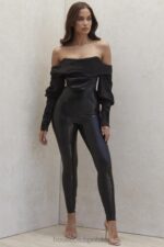 House of CB Czarne legginsy lateksowe z wysokim stanem Lia na każdą okazję - Image 4