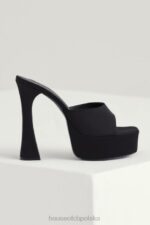 House of CB Czarne satynowe klapki na platformie Alessandra stylowe i wygodne - Image 4
