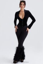House of CB Czarne Spodnie Nicolette Obszyte Stylowe i Modne - Image 8