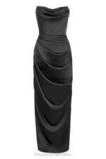 House of CB Czarny Gorset Satynowy Bez Ramiączek Adrienne 4PND588 Elegancja i Styl - Image 5