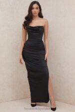 House of CB Czarny Gorset Satynowy Bez Ramiączek Adrienne 4PND588 Elegancja i Styl - Image 10