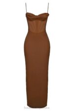 House of CB Czekoladowa Gorsetowa Sukienka Maxi 4PND514 Modna Odzież - Image 10