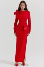 House of CB Czerwona Kokardka Sukienka Maxi Lavele Modna Stylowa Elegancka - Image 12