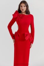 House of CB Czerwona Kokardka Sukienka Maxi Lavele Modna Stylowa Elegancka - Image 13