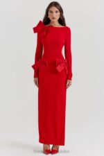 House of CB Czerwona Kokardka Sukienka Maxi Lavele Modna Stylowa Elegancka
