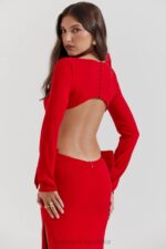 House of CB Czerwona Kokardka Sukienka Maxi Lavele Modna Stylowa Elegancka - Image 17