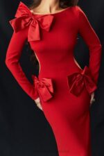 House of CB Czerwona Kokardka Sukienka Maxi Lavele Modna Stylowa Elegancka - Image 5