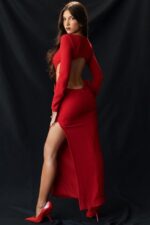 House of CB Czerwona Kokardka Sukienka Maxi Lavele Modna Stylowa Elegancka - Image 6
