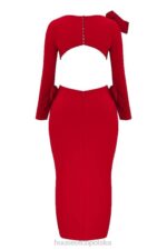 House of CB Czerwona Kokardka Sukienka Maxi Lavele Modna Stylowa Elegancka - Image 10