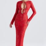 House of CB Czerwona Koronkowa Sukienka Maxi Lisandra 4PND340 Modna Odzież Damska