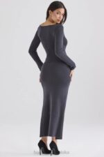 House of CB Elegancka Sukienka Maxi Kaszmirowa Węgiel Drzewny - Image 13