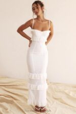 House of CB Eve haftowana biała sukienka maxi elegancka moda - Image 15