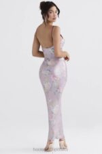 House of CB Fioletowa Sukienka Maxi w Kwiaty na Lato - Image 9
