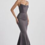 House of CB Fioletowa Suknia Fishtail Elegancka na Wesela