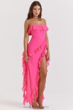 House of CB Fuksjowa Maxi Sukienka Sarina z Falbanami Modna Odzież - Image 14