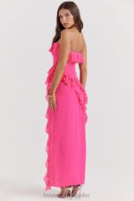 House of CB Fuksjowa Maxi Sukienka Sarina z Falbanami Modna Odzież - Image 15