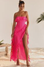 House of CB Fuksjowa Maxi Sukienka Sarina z Falbanami Modna Odzież - Image 16