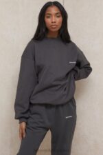 House of CB Grafitowa Oversize Bluza z Okrągłym Dekoltem na Co Dzień