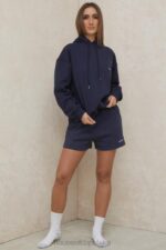House of CB Granatowa Oversize Bluza z Kapturem Halo Modny Styl - Image 9