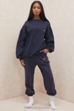 House of CB Granatowe Spodnie do Joggingu Chmurki 4PND997 Modna Odzież Sportowa