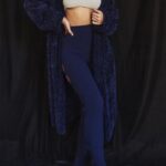 House of CB Granatowy kardigan Celine z szenilu luźny styl modny wybór