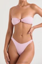 House of CB Kwiatowy Bandeau Bikini Medea Różowy Stylowy Strój Kąpielowy