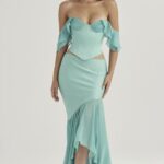 House of CB Lila Jadeit Maxi Spódnica z Falbaną Modna Odzież