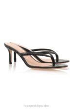 House of CB Lola Czarne skórzane sandały stringi na obcasie 4PND1077 modne buty eleganckie - Image 6