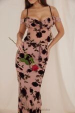 House of CB Maxi Spódnica Devore Pudrowy Róż Elegancka Moda - Image 4