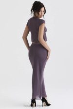 House of CB Maxi Spódnica Diana Ciemny Fiolet Elegancja na Każdą Okazję - Image 10