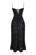House of CB Maxi Sukienka Czarna z Koronką Kwiatową Seren - Image 5