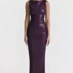 House of CB Maxi Sukienka Merlot Skóra Wegańska Trendy