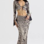 House of CB Midi Spódnica Clara Pewter Elegancka Moda Kobieca