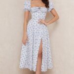 House of CB midi sukienka Tallulah niebiesko-biała stylowa odzież