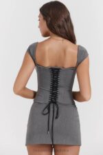 House of CB Mini Spódnica A Szara Jasaminowa Trendy Moda - Image 11