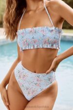 House of CB Niebieskie Kwiatowe Bikini Marszczone Perdita 4PND1246 - Image 2