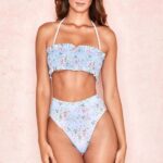 House of CB Niebieskie Kwiatowe Bikini Marszczone Perdita 4PND1246