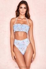 House of CB Niebieskie Kwiatowe Bikini Marszczone Perdita 4PND1246
