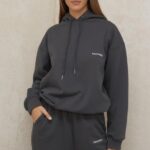 House of CB Oversize Bluza Kaptur Grafitowa Stylowa Moda