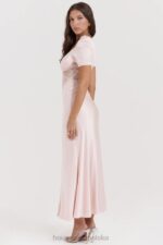 House of CB Rafaela miękka brzoskwiniowa sukienka jedwabna z koronką elegancka moda kobieca - Image 14