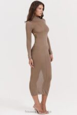 House of CB Roberta Tan midi sukienka dzianinowa elegancka moda - Image 15