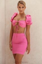 House of CB Różowa lniana mini spódniczka Sadie Stylowa i Elegancka - Image 9