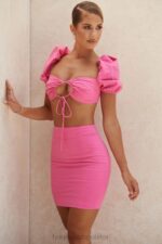 House of CB Różowa lniana mini spódniczka Sadie Stylowa i Elegancka - Image 10