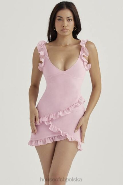 House of CB Różowa mini sukienka z falbanami dla kobiet