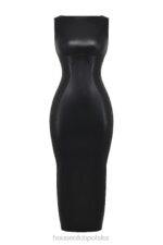 House of CB Sahara elegancka czarna sukienka maxi ze skóry wegańskiej - Image 10